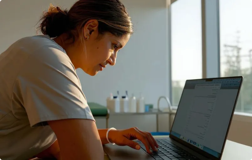 Clinician reviewing mobility data on a laptop