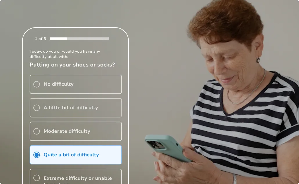 An older adult completing a Sentinel mobility assessment with a smartphone